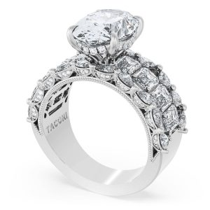 Oval Solitaire Engagement Ring w/ Emerald & Pear Band