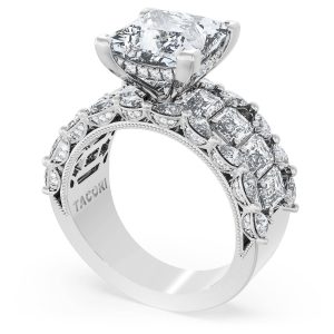 Princess Solitaire Engagement Ring w/ Emerald & Pear Band