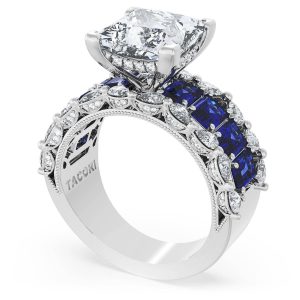 Princess Solitaire Engagement Ring w/ Emerald & Pear Band