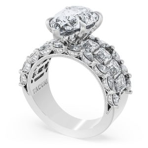 Pear Solitaire Engagement Ring w/ Emerald & Pear Band