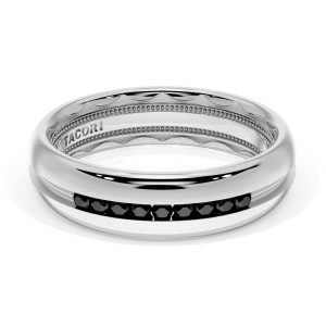 Rounded High Polish Finish Black Diamond Wedding Band