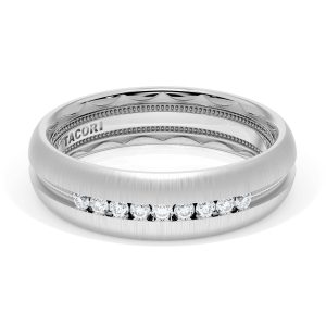 Rounded Satin Finish Diamond Wedding Band