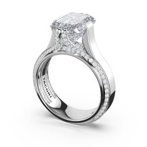 Emerald Wide Band Solitaire Engagement Ring