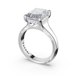 Emerald Wide Band Solitaire Engagement Ring