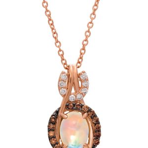14K STRAWBERRY GOLD DIAMOND OPAL PENDANT