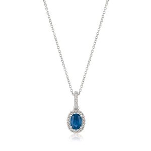 14K WHITE GOLD DIAMOND SAPPHIRE PENDANT