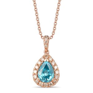 14K STRAWBERRY GOLD DIAMOND BLUE ZIRCON PENDANT