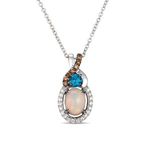 14K WHITE GOLD DIAMOND OPAL, LONDON BLUE TOPAZ PEN