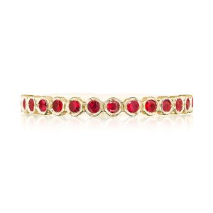 Round Bezel Droplet Wedding Band with Ruby