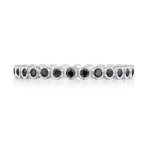 Round Bezel Droplet Wedding Band with Black Diamond