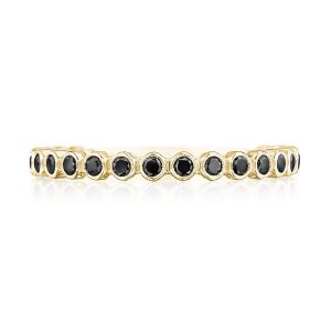 Round Bezel Droplet Wedding Band with Black Diamond