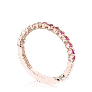 Round Bezel Droplet Wedding Band with Pink Sapphire