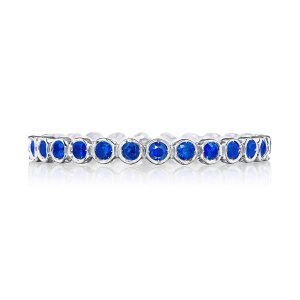 Round Bezel Droplet Wedding Band with Sapphire