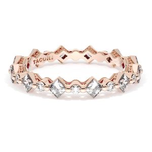 Carré and Round Diamond Wedding Band, 3.70mm