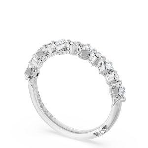 Carré and Round Diamond Wedding Band, 3.70mm