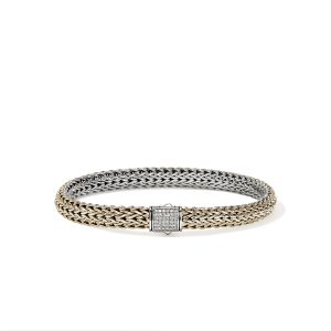 Icon Bracelet, Reversible, Gold, Sterling Silver, Diamonds, 6.5MM