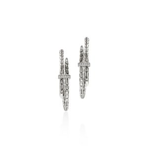 Spear Hoop Earring, Silver, Diamonds,Â 40MM
