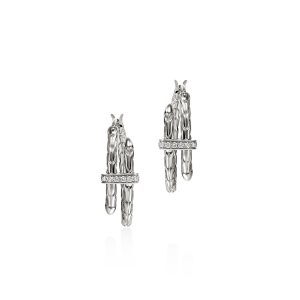 Spear Hoop Earring, Silver, Diamonds, 22.5MM