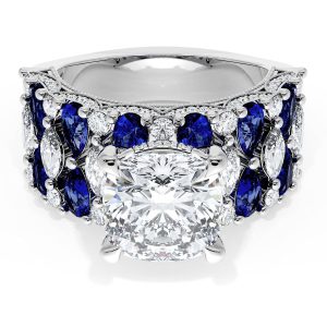 Cushion Solitaire Engagement Ring w/ North South Marquise & Pear Band