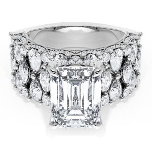 Emerald Solitaire Engagement Ring w/ North South Marquise & Pear Band