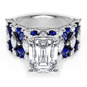 Emerald Solitaire Engagement Ring w/ North South Marquise & Pear Band