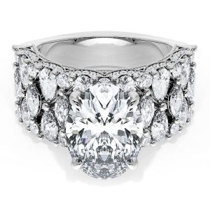 Oval Solitaire Engagement Ring w/ North South Marquise & Pear Band