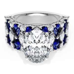 Oval Solitaire Engagement Ring w/ North South Marquise & Pear Band