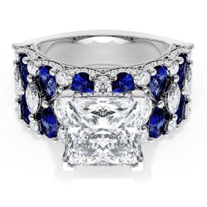 Princess Solitaire Engagement Ring w/ North South Marquise & Pear Band