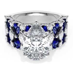 Pear Solitaire Engagement Ring w/ North South Marquise & Pear Band