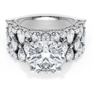 Round Solitaire Engagement Ring w/ North South Marquise & Pear Band