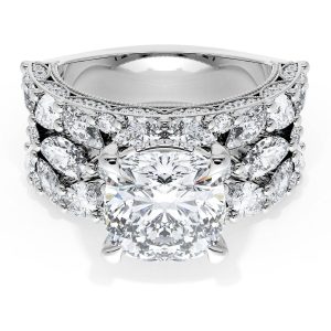 Cushion Solitaire Engagement Ring w/ Marquise & Pear Band