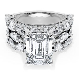 Emerald Solitaire Engagement Ring w/ Marquise & Pear Band