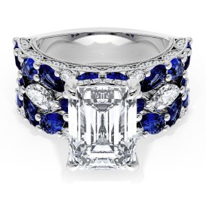 Emerald Solitaire Engagement Ring w/ Marquise & Pear Band
