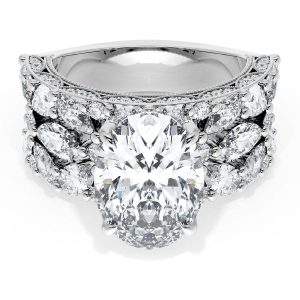 Oval Solitaire Engagement Ring w/ Marquise & Pear Band