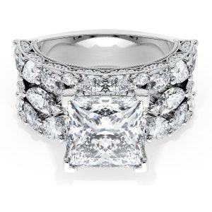 Princess Solitaire Engagement Ring w/ Marquise & Pear Band