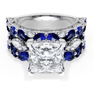 Princess Solitaire Engagement Ring w/ Marquise & Pear Band