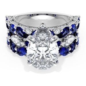 Pear Solitaire Engagement Ring w/ Marquise & Pear Band
