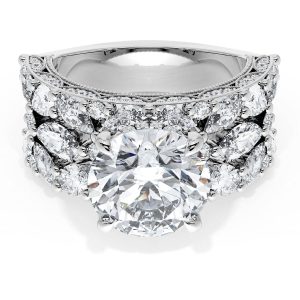 Round Solitaire Engagement Ring w/ Marquise & Pear Band