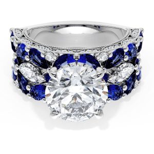 Round Solitaire Engagement Ring w/ Marquise & Pear Band