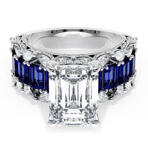 Emerald Solitaire Engagement Ring w/ Emerald & Pear Band