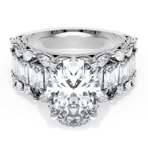 Oval Solitaire Engagement Ring w/ Emerald & Pear Band