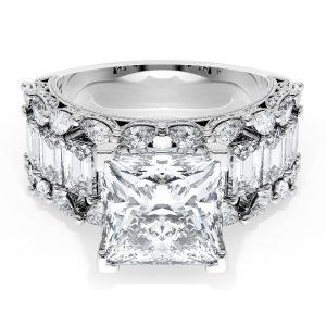 Princess Solitaire Engagement Ring w/ Emerald & Pear Band