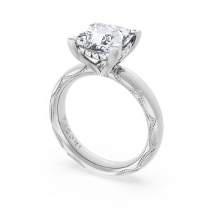 Princess Solitaire Cigar Band Engagement Ring