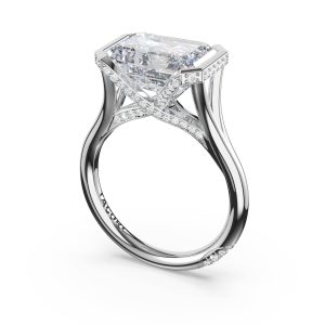 Emerald East-West Semi Bezel Solitaire Engagement Ring