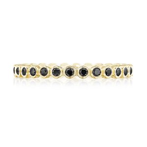 Round Bezel Droplet Wedding Band with Black Diamond