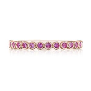 Round Bezel Droplet Wedding Band with Pink Sapphire