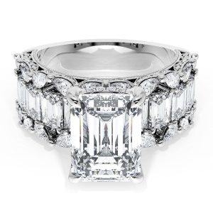 Emerald Solitaire Engagement Ring w/ Emerald & Pear Band